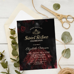Invitation Robe, Diadème, Roses Rouges Sweet 16