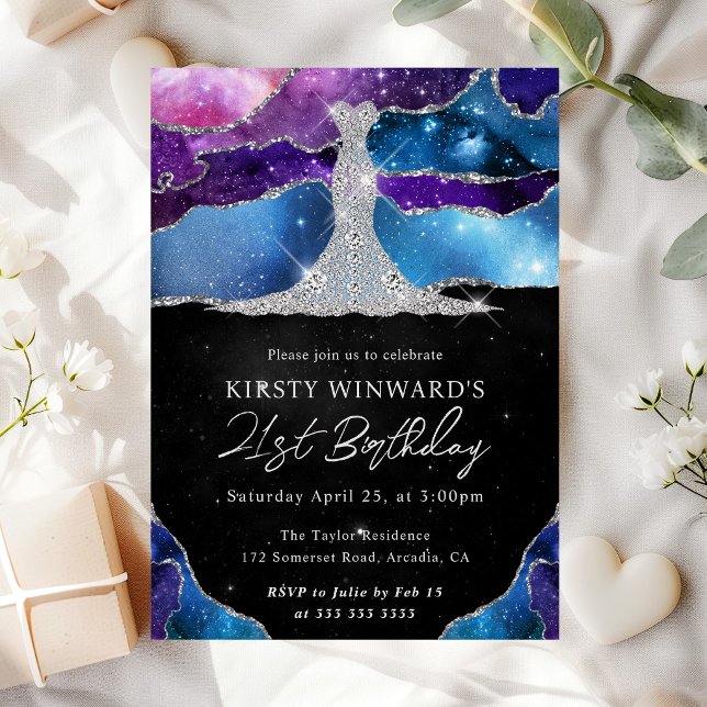 Invitation Robe Diamant et Galaxie Agate 21e Anniversaire (Créateur téléchargé)