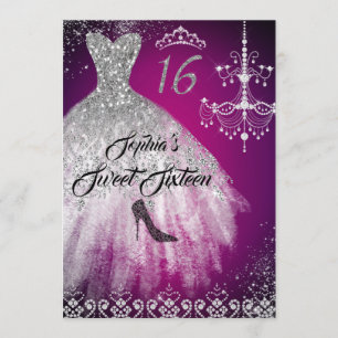 Invitation Robe Diamant Étincelle Rose Silver Sweet 16