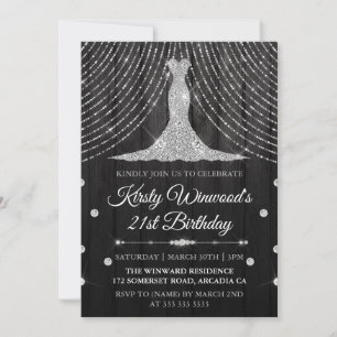 Invitation Robe Diamant Noir Argent Anniversaire