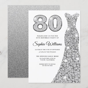 Invitation Robe Diamante Étincelle Femme 80e anniversaire fêt