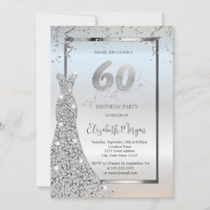 Invitation Robe Diamants Brillants Argentés 60 ans Anniversai