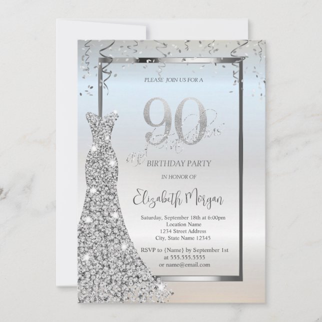 Invitation Robe Diamants Brillants Argentés 90ème Anniversair (Devant)