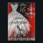 Invitation Robe Diamond étincelante Rouge Argent Noir Doux 16<br><div class="desc">Plus élégant Sweet sixteen Invitations d'anniversaire dans le Little Bayleigh Store!</div>