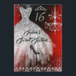 Invitation Robe Diamond étincelante Rouge Argent Noir Doux 16<br><div class="desc">Plus élégant Sweet sixteen Invitations d'anniversaire dans le Little Bayleigh Store!</div>