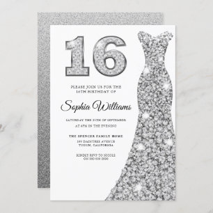 Invitation Robe Diamond Étincelle 16e Anniversaire Douce 16