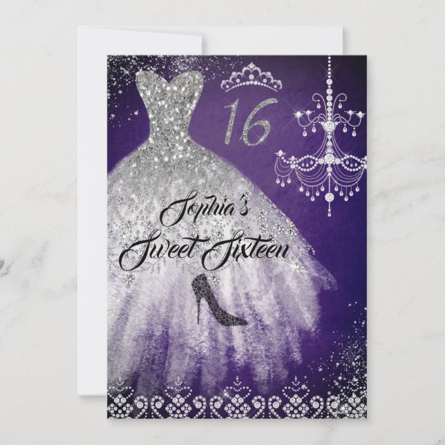 Invitation Robe Diamond Étincelle Purple Silver Sweet 16 (Devant)