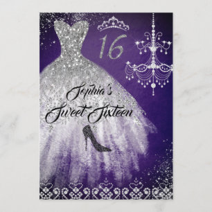 Invitation Robe Diamond Étincelle Purple Silver Sweet 16