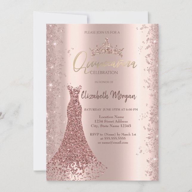 Invitation Robe Diamond Rose Or Parties scintillant poussière (Devant)