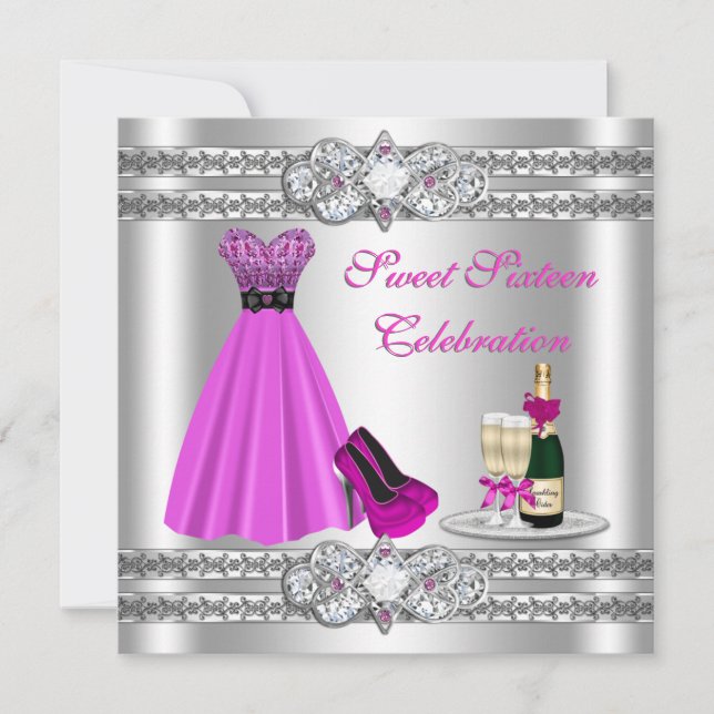 Invitation Robe d'invitation Silver Sweet Sixteen (Devant)
