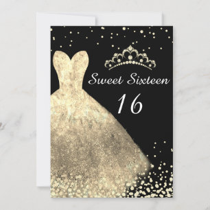 Invitation Robe d'or & Black Sweet 16 16e fête d'anniversaire