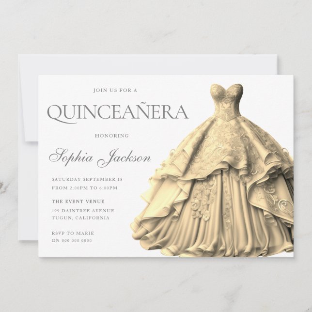 Invitation Robe d'or enchantée Quinceanera (Devant)