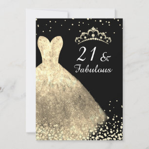 Invitation Robe d'or Filles Filles Filles Fête de 21e Anniver