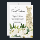 Invitation Robe d'or Fleurs blanches Douce 16 Anniversaire<br><div class="desc">Robe d'or Fleurs blanches Douce 16 Anniversaire Invitation Voir la collection correspondante dans Niche et Nest Store Merci beaucoup</div>