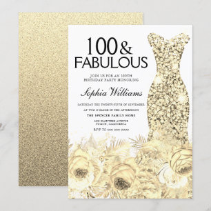 Invitation Robe d'or Floral 100 & Fabuleux 100e anniversaire