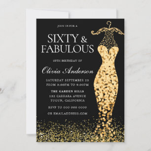Invitation Robe d'or glamour Fabuleux 60e anniversaire