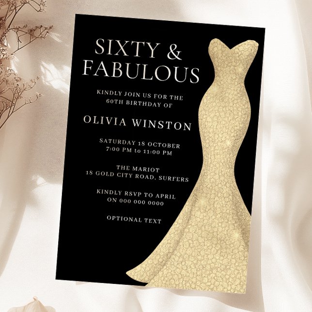 Invitation Robe d'or noir 60 et fabuleux 60e anniversaire (Créateur téléchargé)