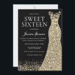 Invitation Robe d'or noir Sweet 16 fête d'anniversaire<br><div class="desc">Robe d'or noir Sweet 16 Anniversaire Fête Invitation Variations à l'invitation et articles correspondants dans notre magasin</div>