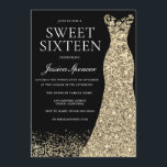 Invitation Robe d'or noir Sweet 16 fête d'anniversaire<br><div class="desc">Robe d'or noir Sweet 16 Anniversaire Fête Invitation Variations à l'invitation et articles correspondants dans notre magasin</div>