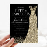 Invitation Robe d'or noire femmes 50e fête d'anniversaire<br><div class="desc">Robe Dorée Noire Fête 50e Anniversaire Femme 50 et fantastiques Variations à l'invitation et articles correspondants dans notre magasin</div>