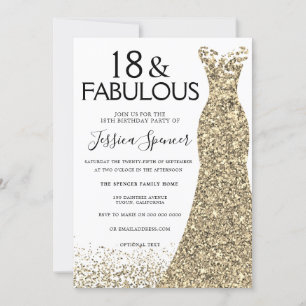 Invitation Robe d'or Parties scintillant Filles 18e fête d'an