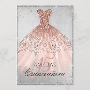 Invitation Robe d'or rose Éperche d'argent 15e Quinceanera