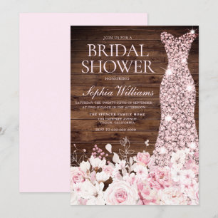 Invitation Robe d'or rose Fleurs de Blush Fête des mariées ru