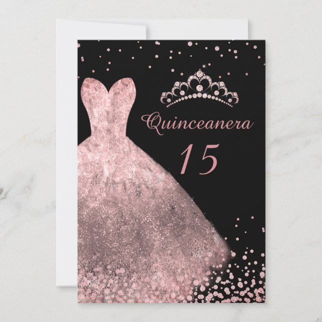 Invitation Robe d'or rose Gown Black Quinceanera Party 15e (Devant)