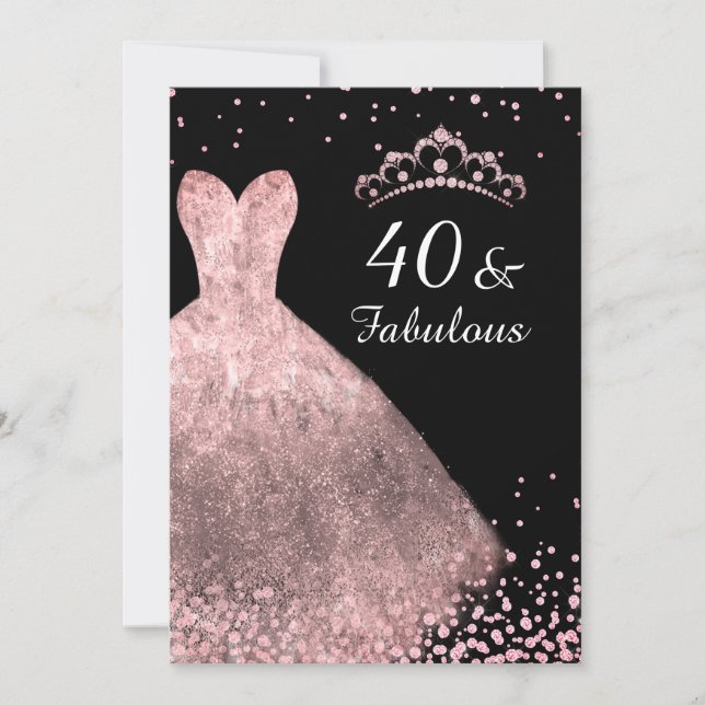 Invitation Robe d'or rose Noir 40 & Fabuleux 40e anniversaire (Devant)