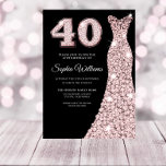 Invitation Robe d'or rose Sparkle 40e anniversaire de fête No<br><div class="desc">Robe rose or rousse rose étincelante 40e fête d'anniversaire Black Invitation Variations à l'invitation et articles correspondants dans notre magasin</div>