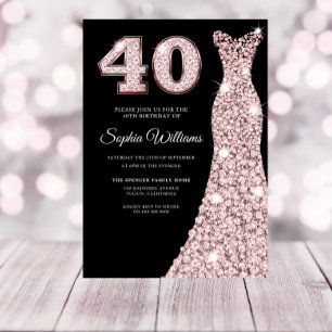 Invitation Robe d'or rose Sparkle 40e anniversaire de fête No