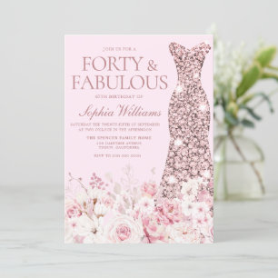 Invitation Robe d'or très florale Rose 40e anniversaire