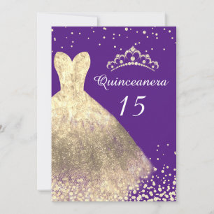 Invitation Robe d'or violet Quinceanera 15e anniversaire fête