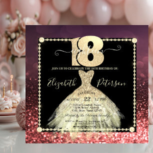 Invitation Robe dorée chic pailletée bordeaux 18 ans Annivers
