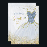 Invitation Robe dorée Dusty Bleu Étincelle Douce 16 ans<br><div class="desc">Robe dorée Dusty Bleu Étincelle Douce 16 Anniversaire Invitation</div>