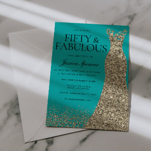 Invitation Robe dorée Élégance 50 & Fabuleuse ! 50e Anniversa