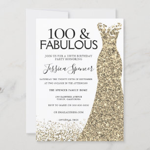 Invitation Robe dorée femmes 100e fête d'anniversaire