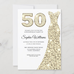 Invitation Robe dorée femmes 50e anniversaire fête
