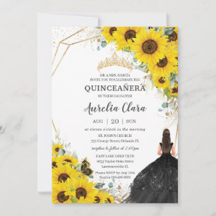 Invitation Robe dorée florale de Tournesol Quinceañera