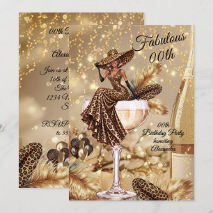 Invitation Robe dorée léopard anniversaire fabuleux champagne