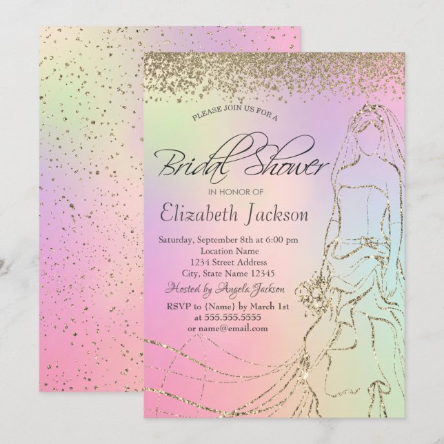 Invitation Robe dorée, Mariage holographique de diamants (Devant / Derrière)