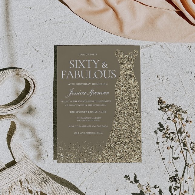 Invitation Robe dorée Soixante & Incroyable 60e anniversaire (Créateur téléchargé)