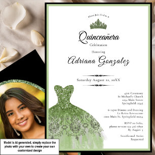 Invitation Robe élégante 15e anniversaire vert sauge Quincean