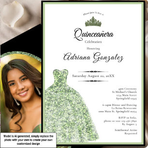 Invitation Robe élégante 15e anniversaire vert sauge Quincean