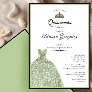 Invitation Robe élégante 15e anniversaire vert sauge Quincean