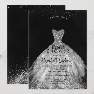 Invitation Robe élégante à paillettes argentées, douche de ma