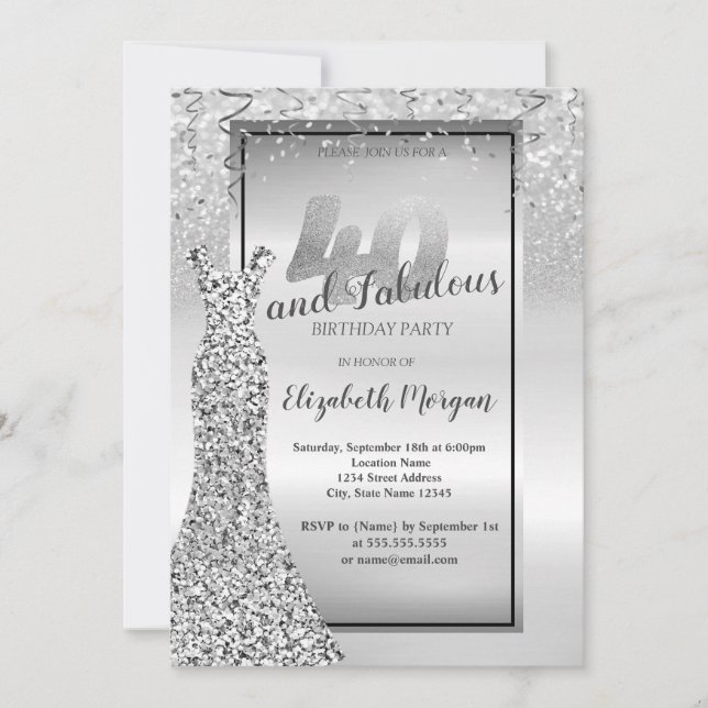 Invitation Robe élégante à paillettes argentées pour fête d'a (Devant)