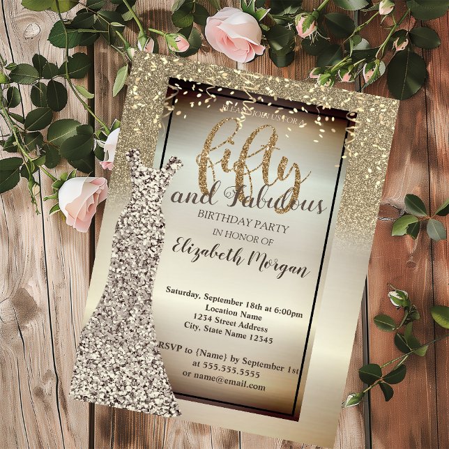 Invitation Robe élégante à paillettes, fête d'anniversaire 50 (Créateur téléchargé)