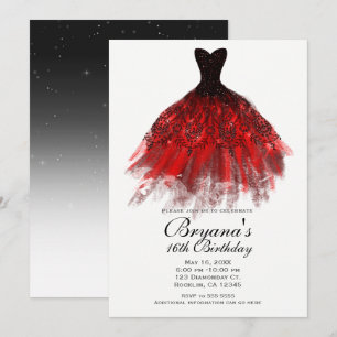 Invitation Robe élégante à paillettes noires et rouges pour f