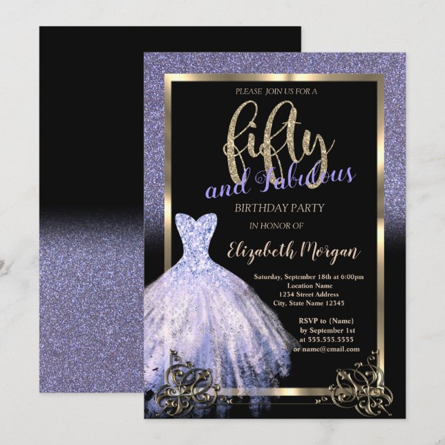 Invitation Robe élégante à paillettes violettes pour fête d'a (Devant / Derrière)